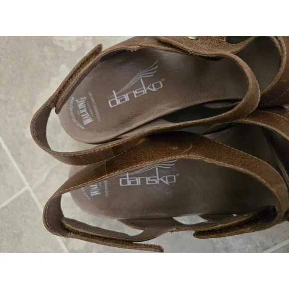 Dansko Brown Leather Sandals Wedges Womens 40 US 9.5 Clogs Slingback - Picture 4 of 7